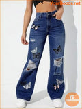 YOURGOODS EZwear Butterfly Print Ripped Jeans - YourGoods Online Shop