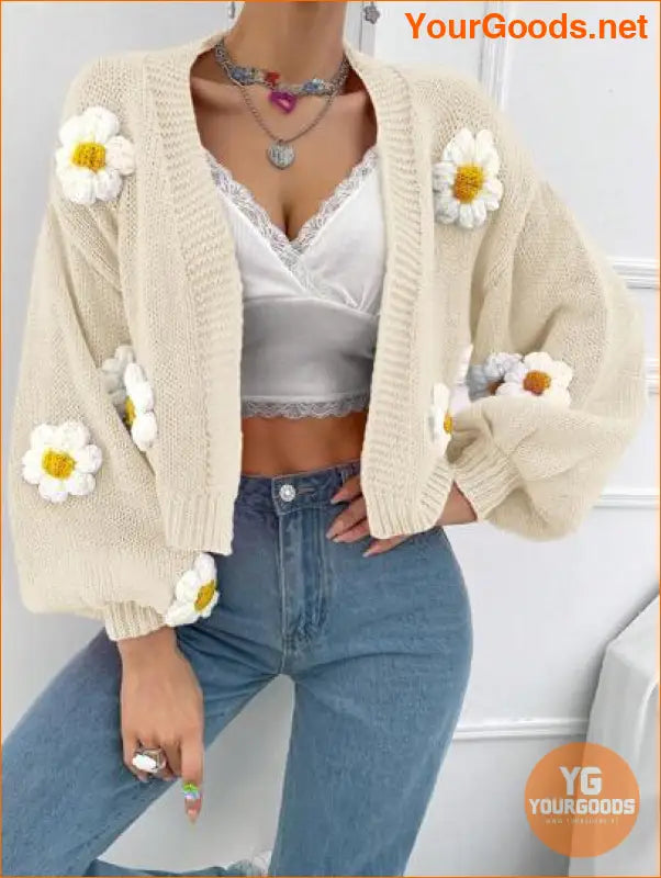 YOURGOODS EZwear Floral Applique Crochet Cardigan - YourGoods Online Shop