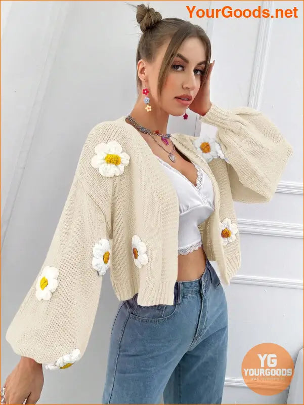 YOURGOODS EZwear Floral Applique Crochet Cardigan - YourGoods Online Shop