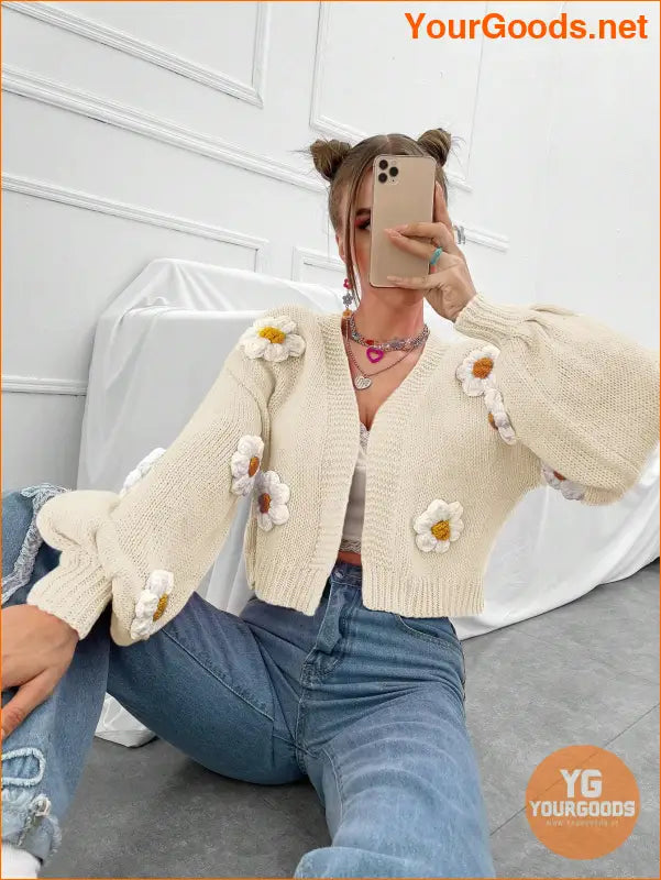 YOURGOODS EZwear Floral Applique Crochet Cardigan - YourGoods Online Shop