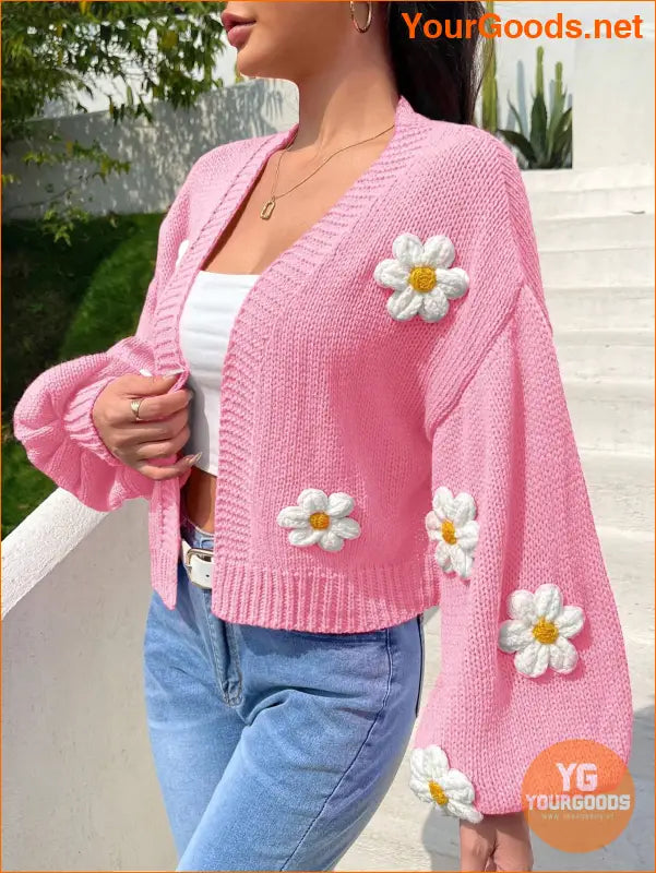 YOURGOODS EZwear Floral Applique Crochet Cardigan - YourGoods Online Shop