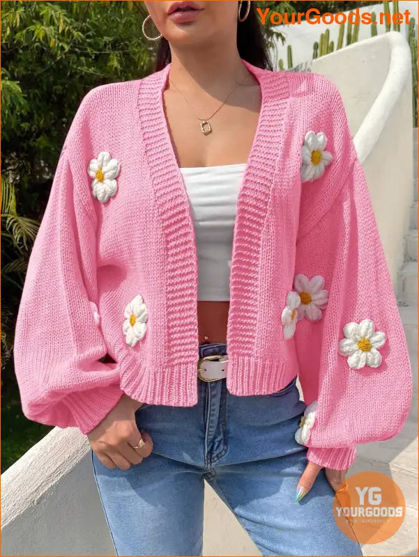 YOURGOODS EZwear Floral Applique Crochet Cardigan - YourGoods Online Shop