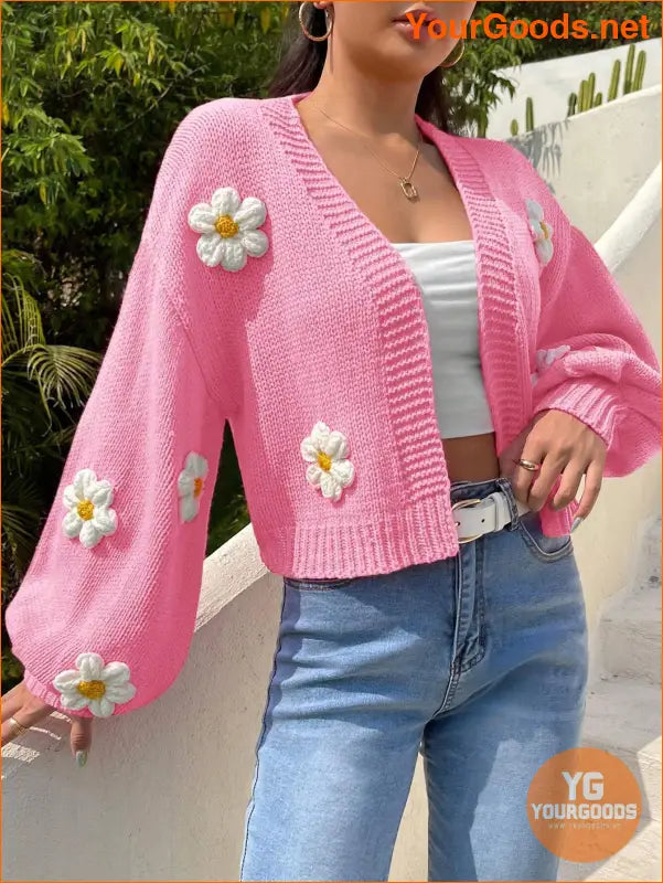 YOURGOODS EZwear Floral Applique Crochet Cardigan - YourGoods Online Shop