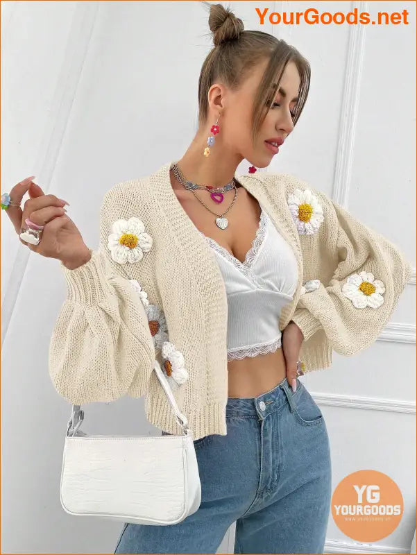 YOURGOODS EZwear Floral Applique Crochet Cardigan - YourGoods Online Shop