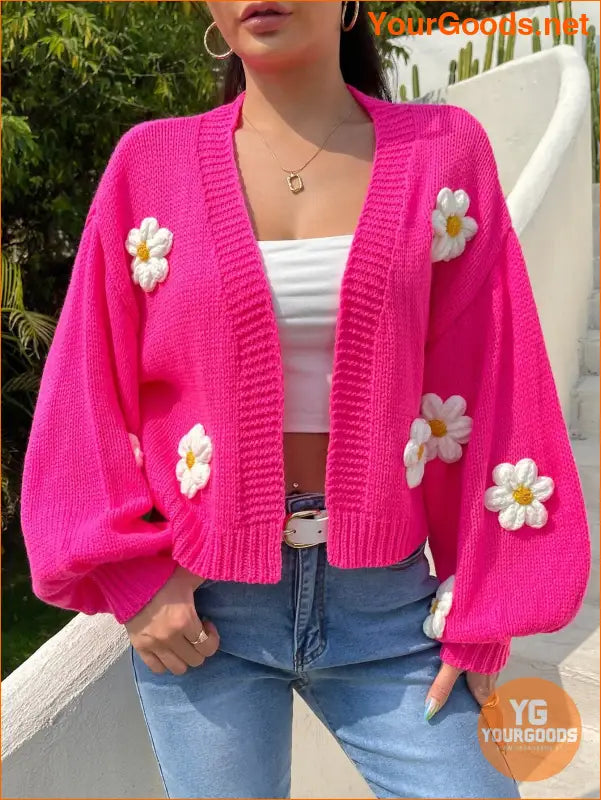 YOURGOODS EZwear Floral Applique Crochet Cardigan - YourGoods Online Shop