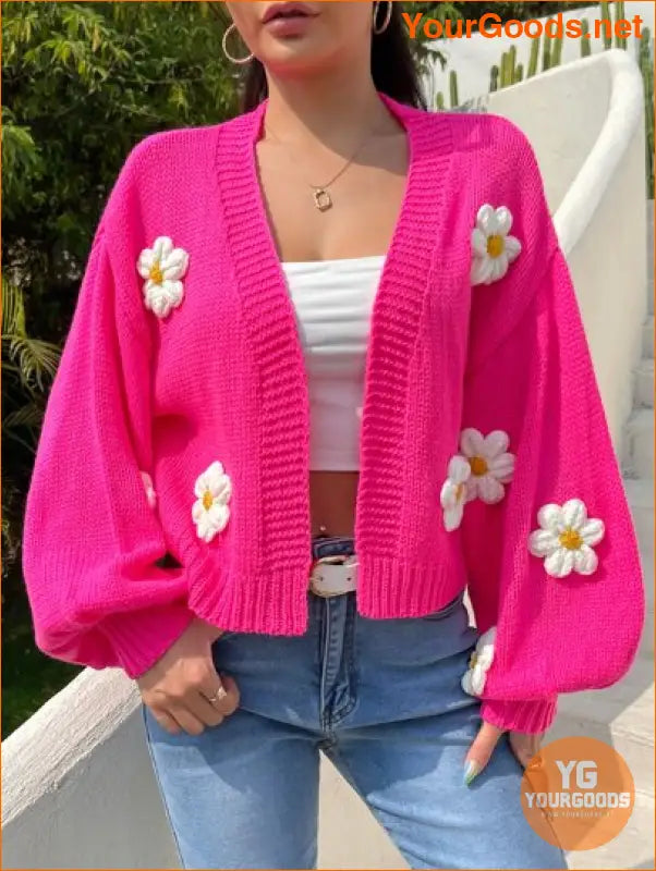 YOURGOODS EZwear Floral Applique Crochet Cardigan - YourGoods Online Shop