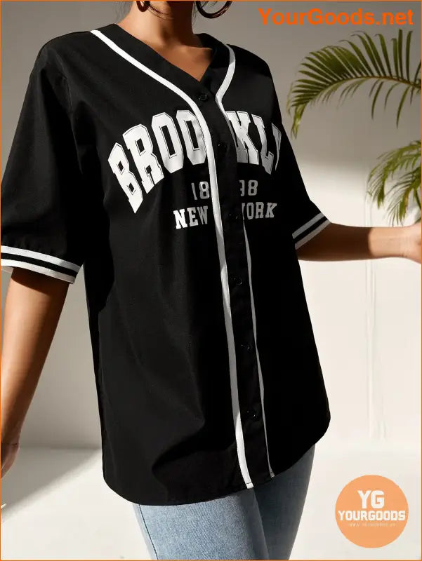 YOURGOODS EZwear Letter Graphic Baseball Shirt - YourGoods Online Shop