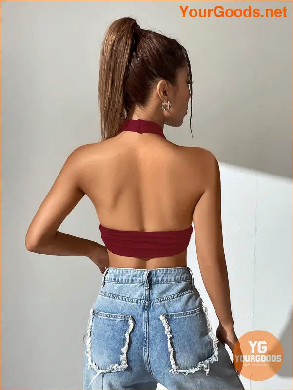 YOURGOODS EZwear Solid Backless Halter Crop Top - YourGoods Online Shop