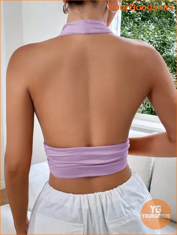 YOURGOODS EZwear Solid Backless Halter Crop Top - YourGoods Online Shop