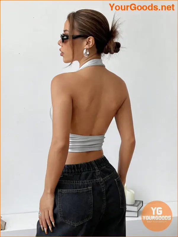 YOURGOODS EZwear Solid Backless Halter Crop Top - YourGoods Online Shop