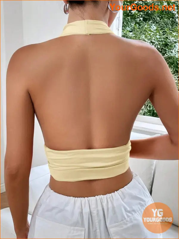 YOURGOODS EZwear Solid Backless Halter Crop Top - YourGoods Online Shop