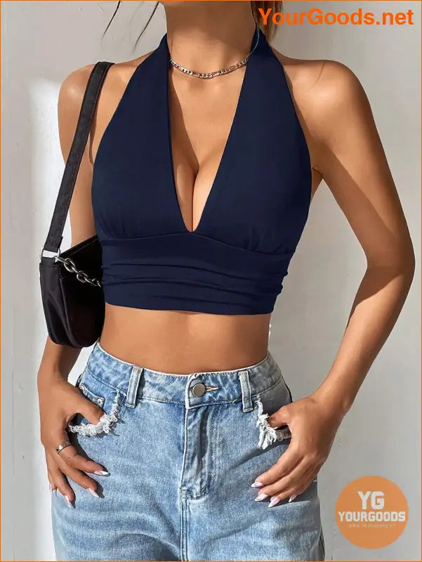 YOURGOODS EZwear Solid Backless Halter Crop Top - YourGoods Online Shop