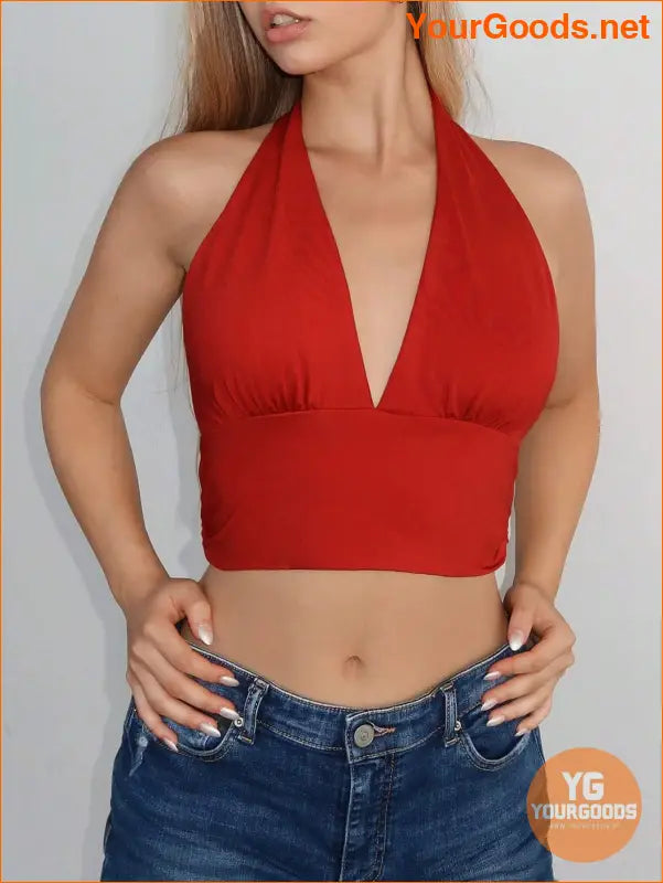 YOURGOODS EZwear Solid Backless Halter Crop Top - YourGoods Online Shop