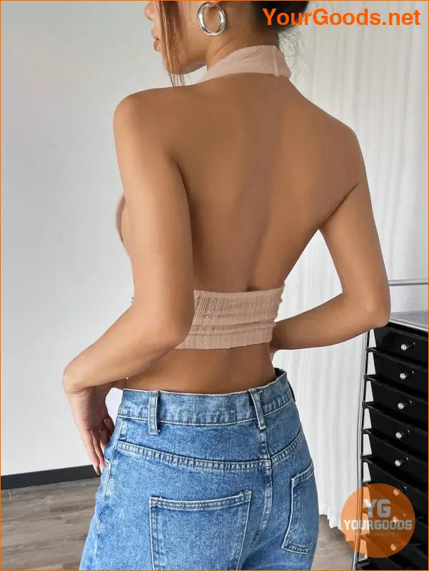 YOURGOODS EZwear Solid Backless Halter Crop Top - YourGoods Online Shop