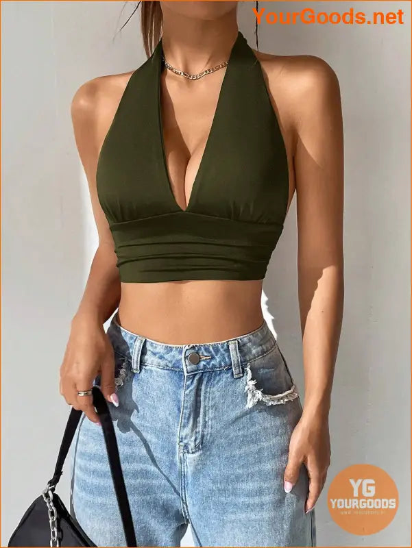 YOURGOODS EZwear Solid Backless Halter Crop Top - YourGoods Online Shop