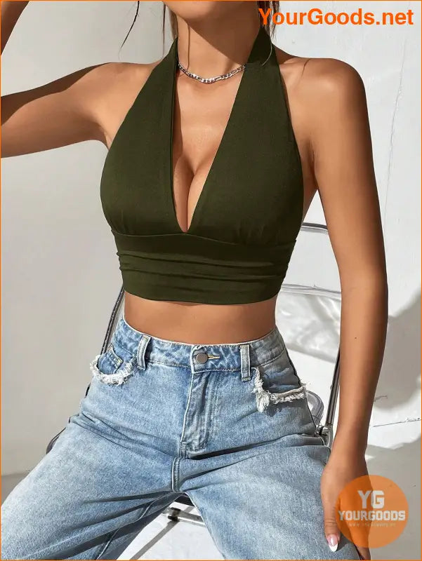 YOURGOODS EZwear Solid Backless Halter Crop Top - YourGoods Online Shop