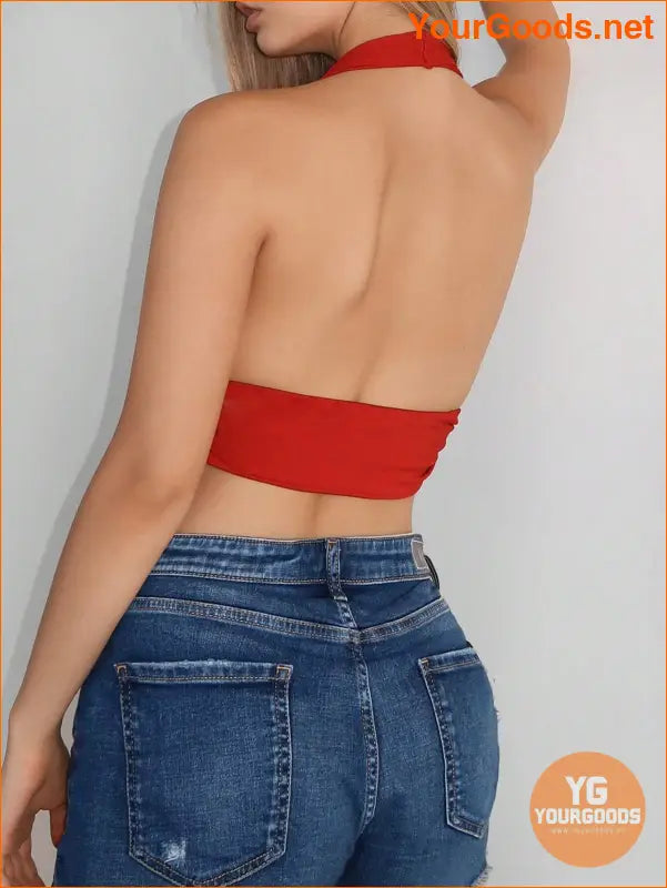 YOURGOODS EZwear Solid Backless Halter Crop Top - YourGoods Online Shop