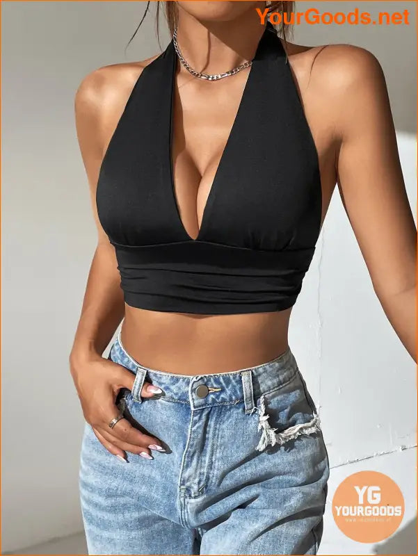 YOURGOODS EZwear Solid Backless Halter Crop Top - YourGoods Online Shop