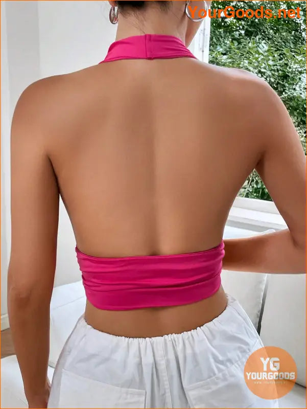 YOURGOODS EZwear Solid Backless Halter Crop Top - YourGoods Online Shop