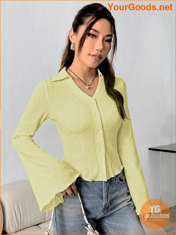 YOURGOODS EZwear Solid Color Bell Sleeve Blouse - YourGoods Online Shop