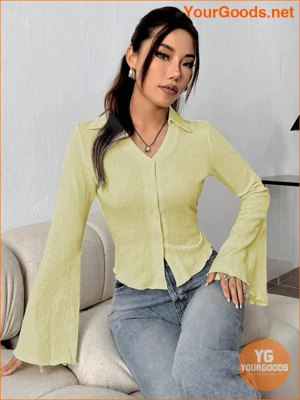 YOURGOODS EZwear Solid Color Bell Sleeve Blouse - YourGoods Online Shop