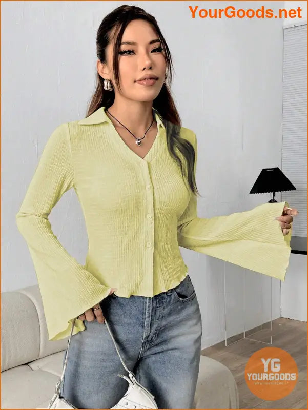 YOURGOODS EZwear Solid Color Bell Sleeve Blouse - YourGoods Online Shop