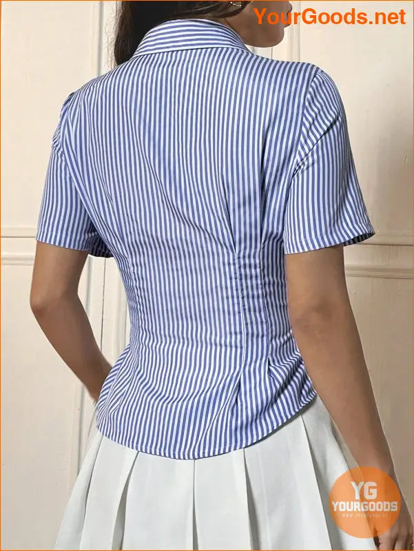 YOURGOODS EZwear Striped Button Down Cinched Waist Shirt - YourGoods Online Shop