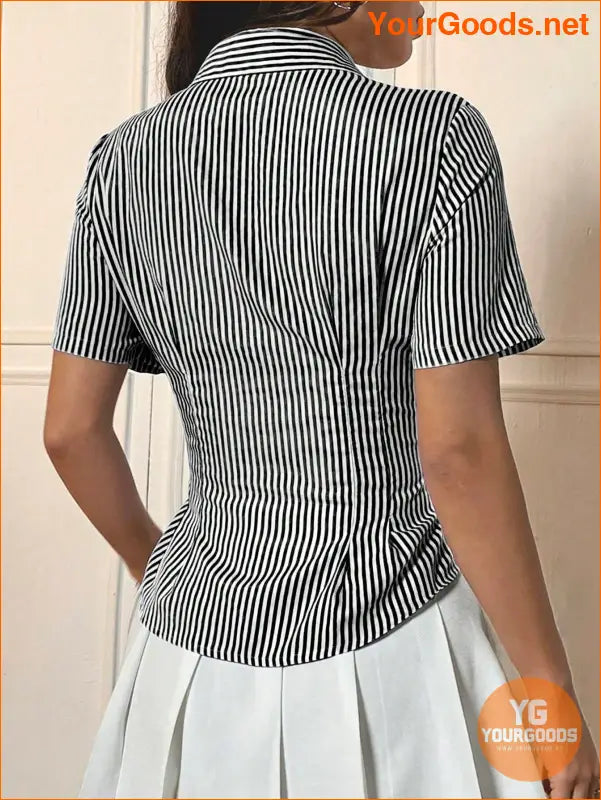 YOURGOODS EZwear Striped Button Down Cinched Waist Shirt - YourGoods Online Shop