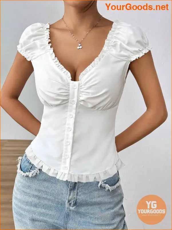 YOURGOODS EZwear White Pleated Babydoll Shirt - YourGoods Online Shop