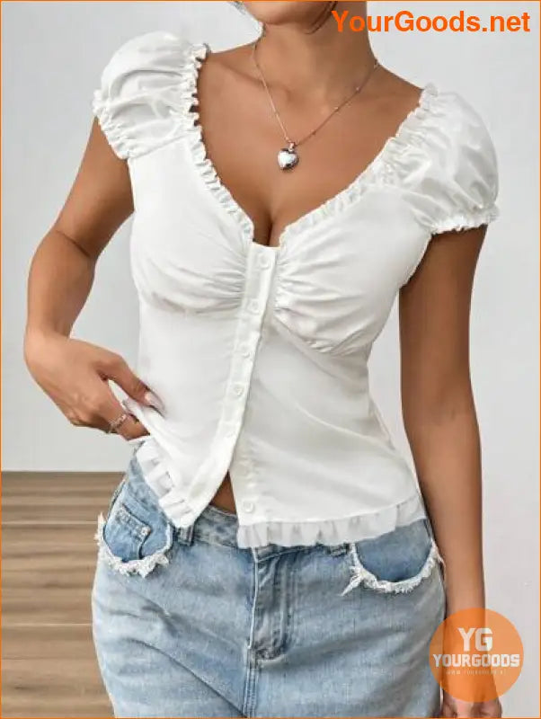 YOURGOODS EZwear White Pleated Babydoll Shirt - YourGoods Online Shop