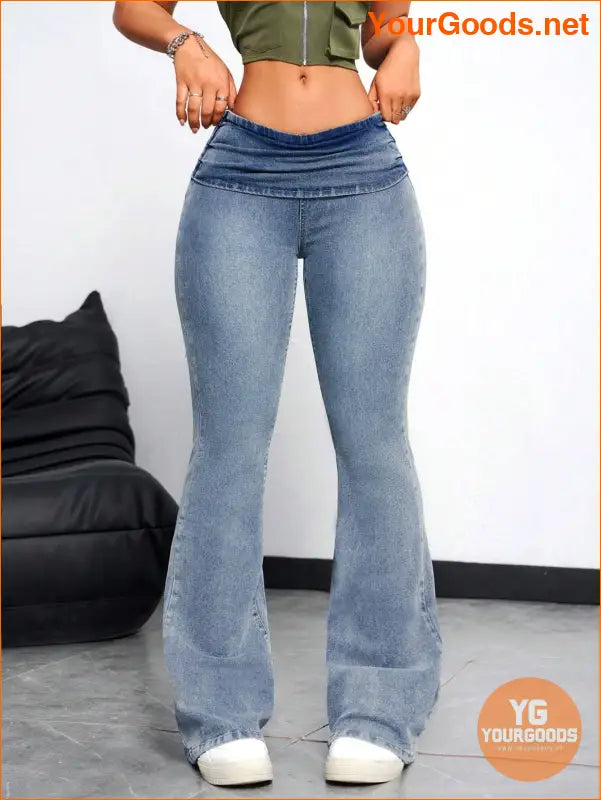 YOURGOODS EZwear Womens Flared Jeans with Waist Pleats - YourGoods Online Shop