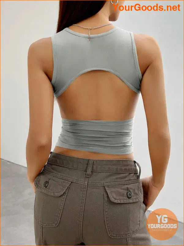 YOURGOODS EZwear Y2K Grey Backless Cropped Tank Top - YourGoods Online Shop