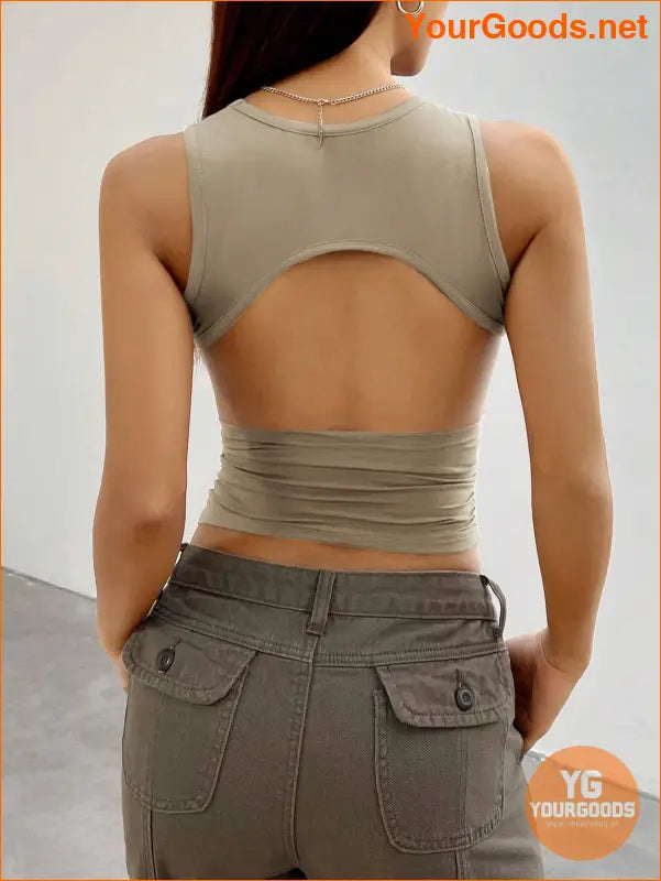 YOURGOODS EZwear Y2K Grey Backless Cropped Tank Top - YourGoods Online Shop