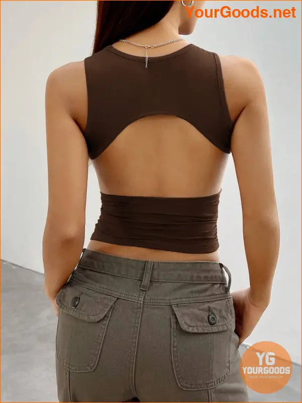 YOURGOODS EZwear Y2K Grey Backless Cropped Tank Top - YourGoods Online Shop