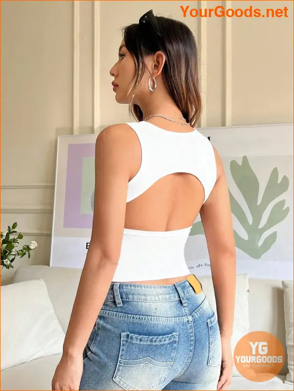 YOURGOODS EZwear Y2K Grey Backless Cropped Tank Top - YourGoods Online Shop