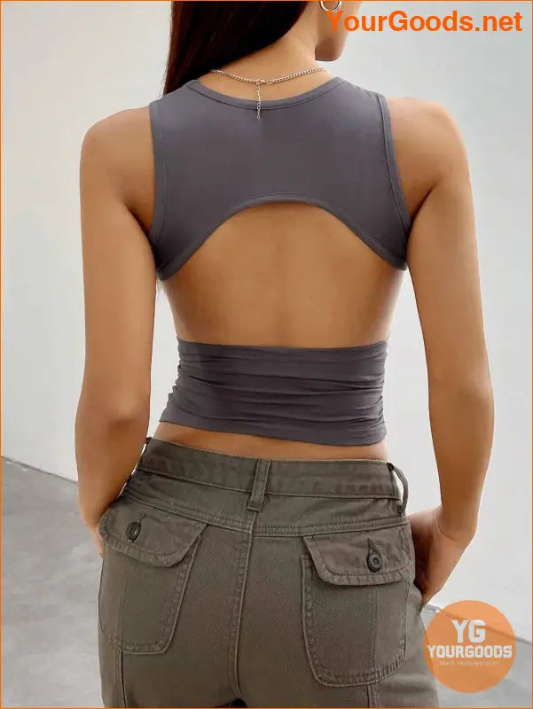 YOURGOODS EZwear Y2K Grey Backless Cropped Tank Top - YourGoods Online Shop