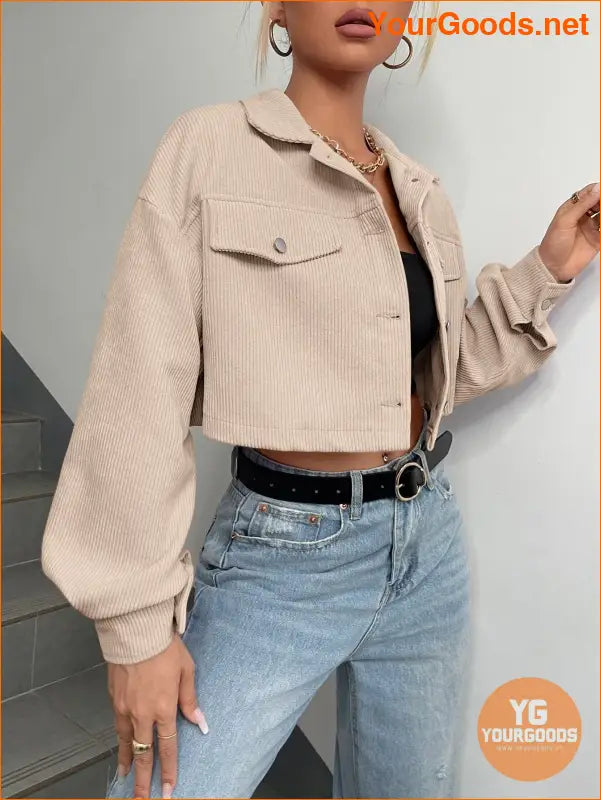 YOURGOODS Flap Detail Drop Shoulder Crop Corduroy Jacket - YourGoods Online Shop