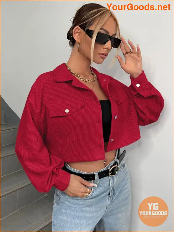 YOURGOODS Flap Detail Drop Shoulder Crop Corduroy Jacket - YourGoods Online Shop