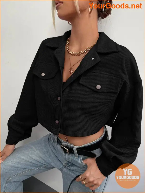 YOURGOODS Flap Detail Drop Shoulder Crop Corduroy Jacket - YourGoods Online Shop