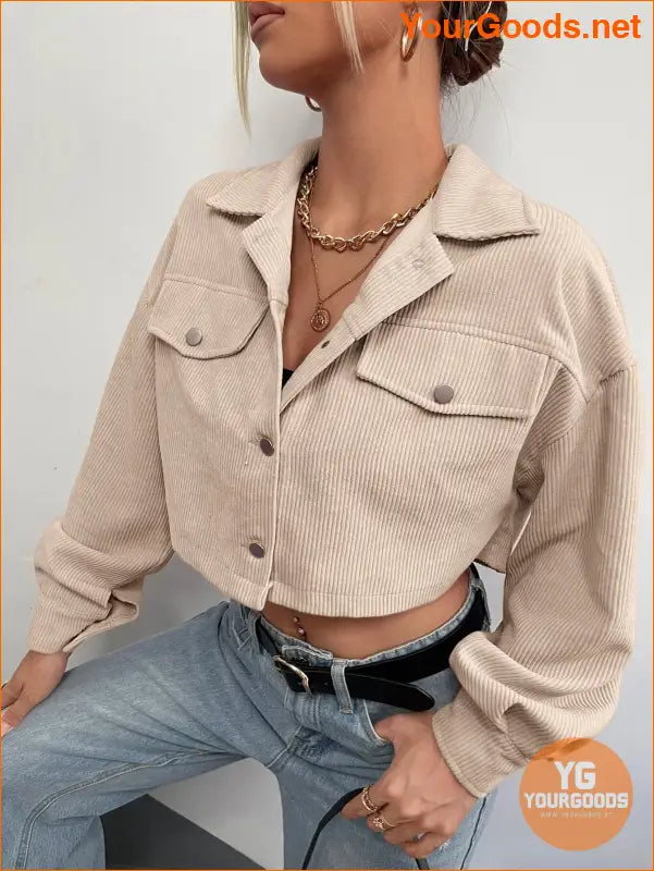 YOURGOODS Flap Detail Drop Shoulder Crop Corduroy Jacket - YourGoods Online Shop