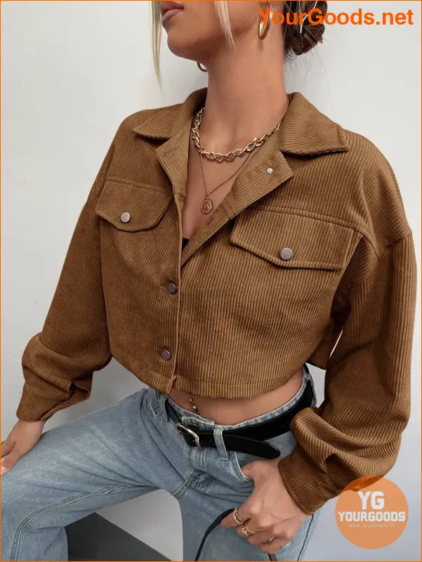 YOURGOODS Flap Detail Drop Shoulder Crop Corduroy Jacket - YourGoods Online Shop