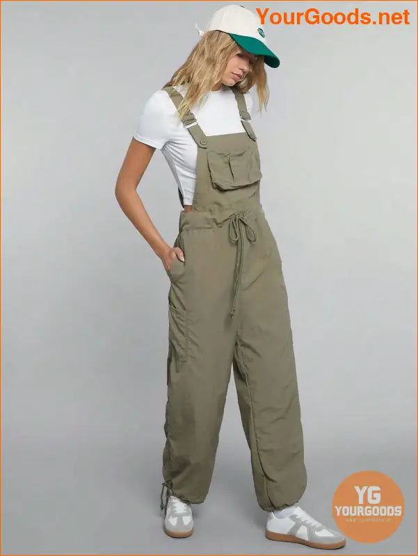 YOURGOODS Flap Pocket Drawstring Waist Overall Jumpsuit - YourGoods Online Shop