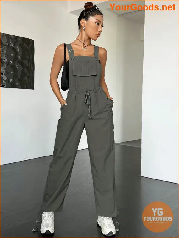 YOURGOODS Flap Pocket Drawstring Waist Overall Jumpsuit - YourGoods Online Shop