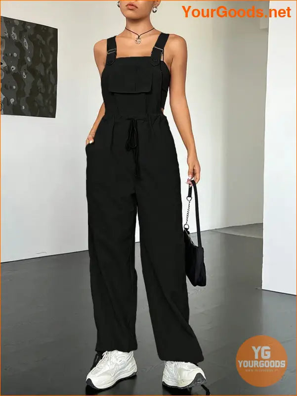 YOURGOODS Flap Pocket Drawstring Waist Overall Jumpsuit - YourGoods Online Shop