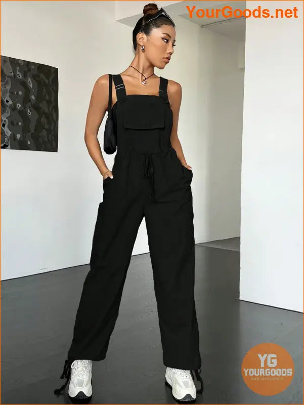 YOURGOODS Flap Pocket Drawstring Waist Overall Jumpsuit - YourGoods Online Shop