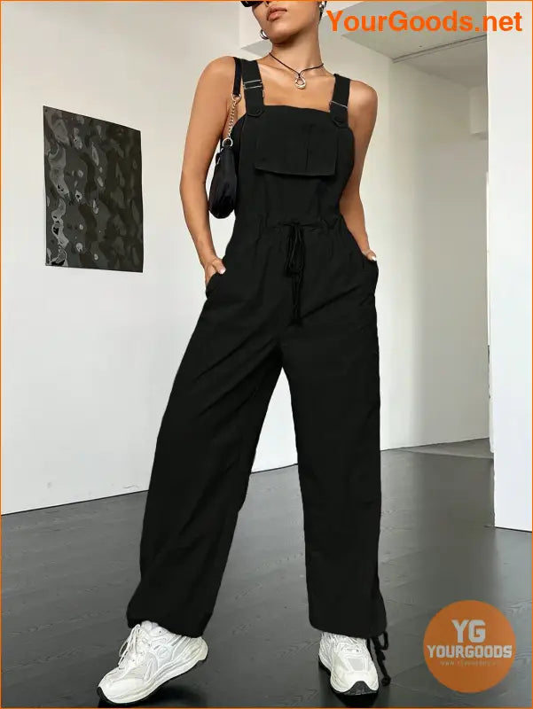 YOURGOODS Flap Pocket Drawstring Waist Overall Jumpsuit - YourGoods Online Shop