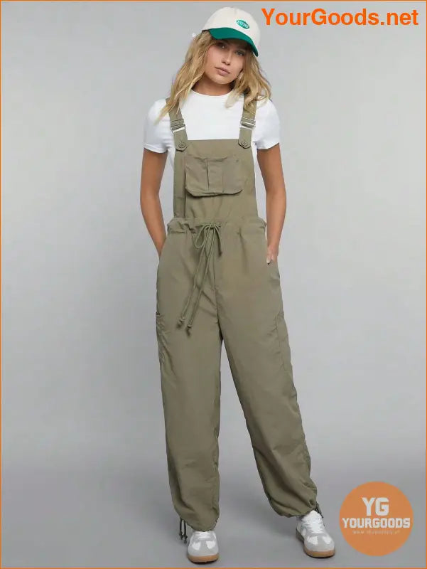 YOURGOODS Flap Pocket Drawstring Waist Overall Jumpsuit - YourGoods Online Shop