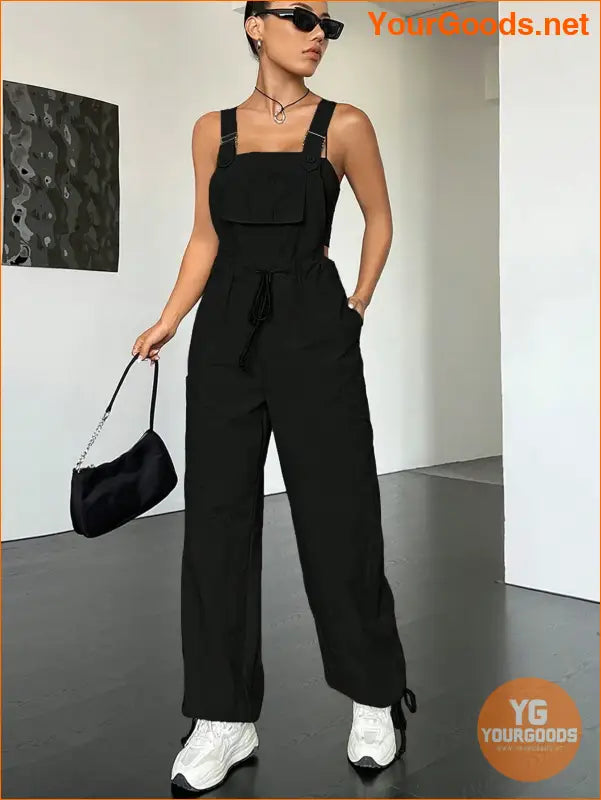 YOURGOODS Flap Pocket Drawstring Waist Overall Jumpsuit - YourGoods Online Shop