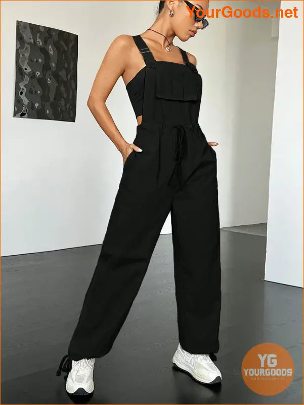 YOURGOODS Flap Pocket Drawstring Waist Overall Jumpsuit - YourGoods Online Shop