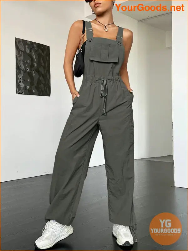 YOURGOODS Flap Pocket Drawstring Waist Overall Jumpsuit - YourGoods Online Shop